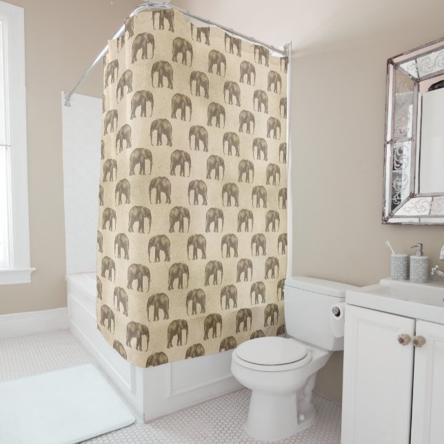 Elegant Elephant Vintage Chic Stylish Shower Curtain (In Situ)