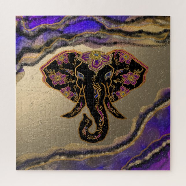 Elegant Elephant with Geode Background Jigsaw Puzzle (Vertical)