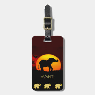 Elegant elephants and sunrise in the jungle luggage tag