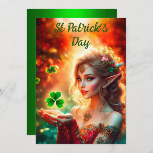 Elegant elf girl St Patrick's Day floral sunshine Holiday Card