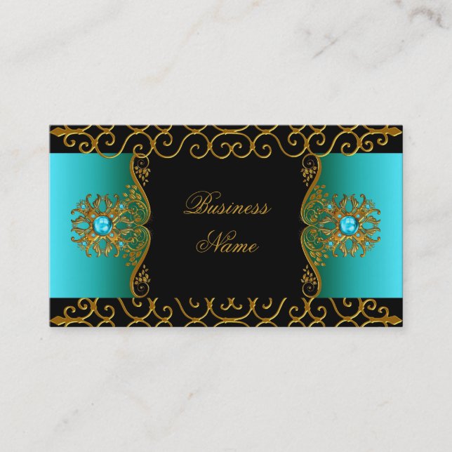 Elegant Elite Classy Teal Blue Black Gold Business Card (Front)