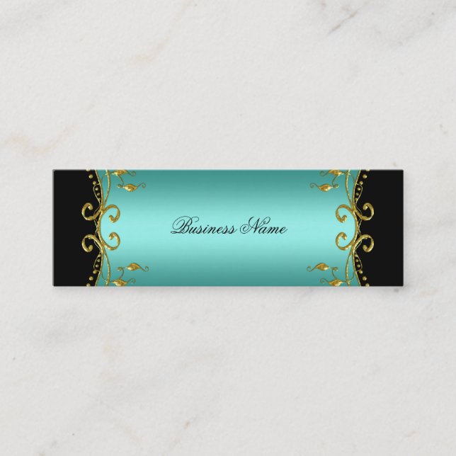 Elegant Elite Classy Teal Blue Black Gold Mini Business Card (Front)