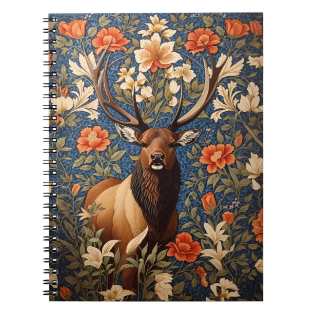 Elegant Elk William Morris Inspired Floral Notebook (Front)