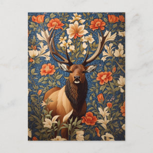 Elegant Elk William Morris Inspired Floral Postcard