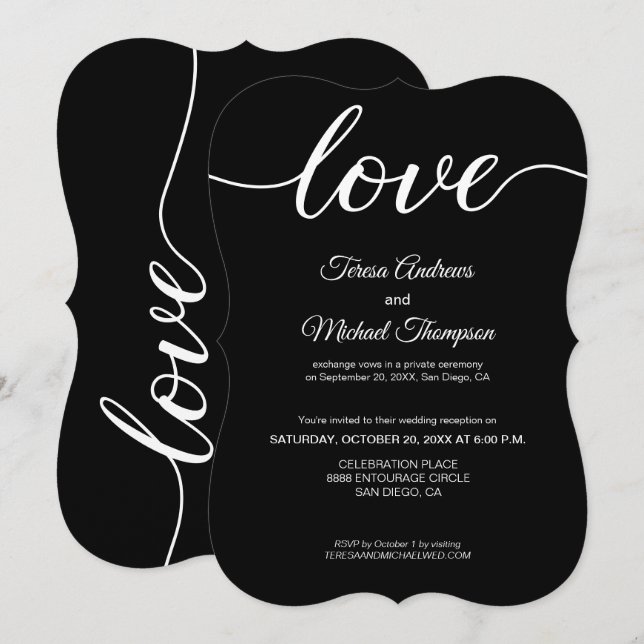 Elegant Elopement Wedding Reception Black White  Invitation (Front/Back)