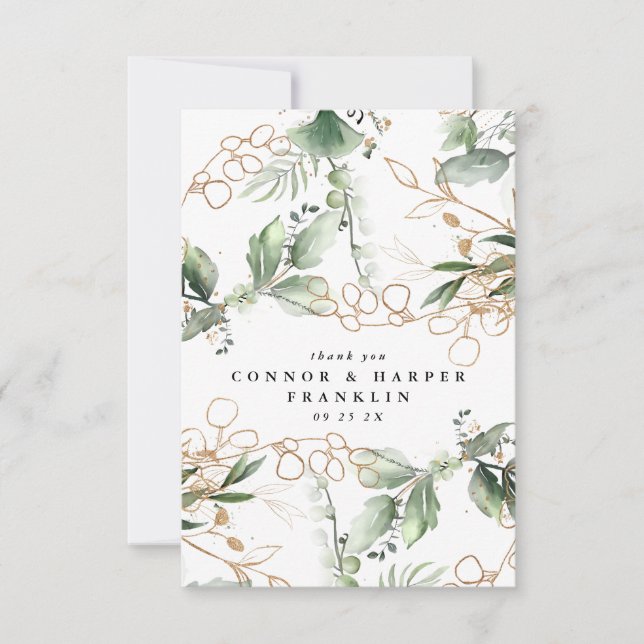 Elegant Embellished Golden Eucalyptus | Non Photo Thank You Card (Front)
