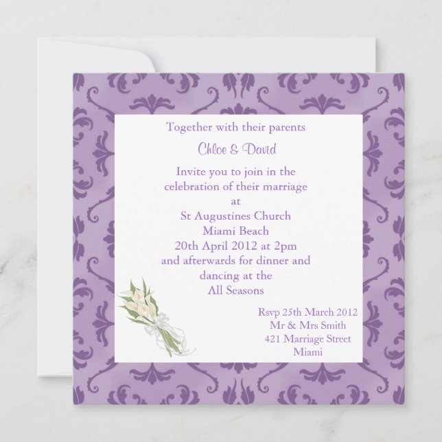 ELEGANT EMBOSS LOOK PURPLE WEDDING INVITATION (Front)