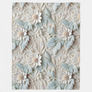 Elegant Embossed 3D Floral Relief Pastel Fleece Blanket