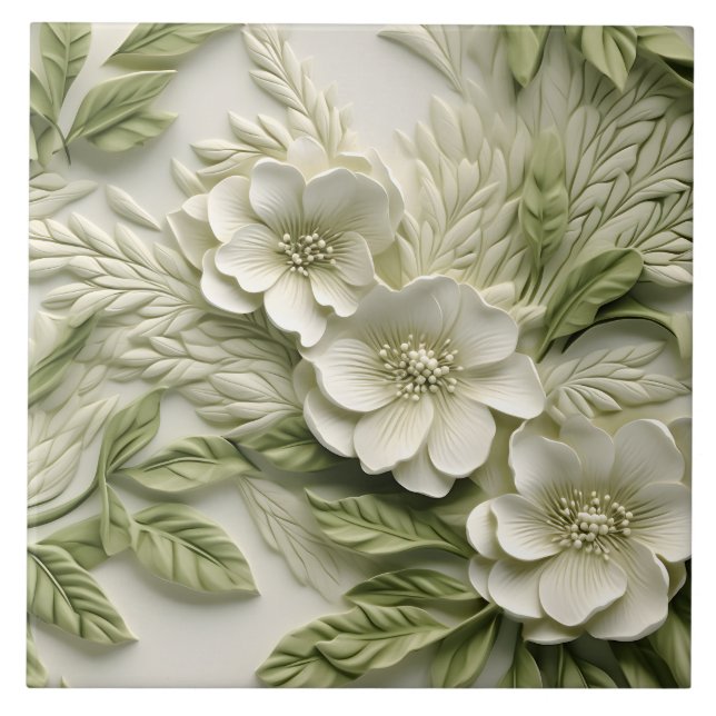 Elegant Embossed 3D Floral Relief Tile (Front)