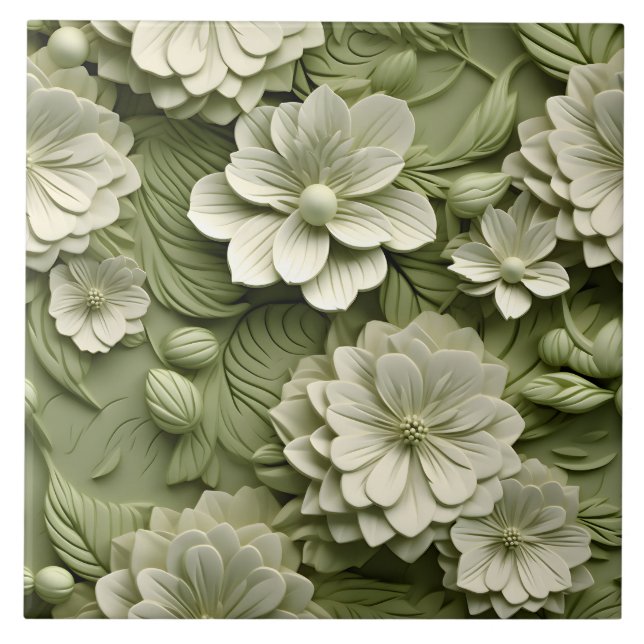 Elegant Embossed 3D Floral Relief Tile (Front)