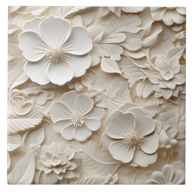 Elegant Embossed 3D Floral Relief Tile (Front)