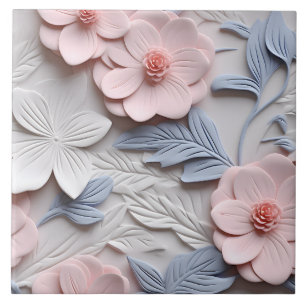 Elegant Embossed 3D Floral Relief Tile