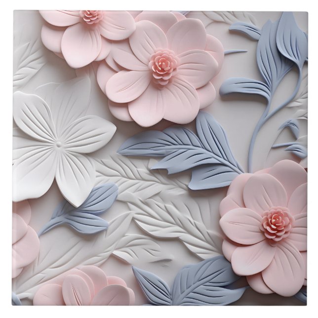 Elegant Embossed 3D Floral Relief Tile (Front)
