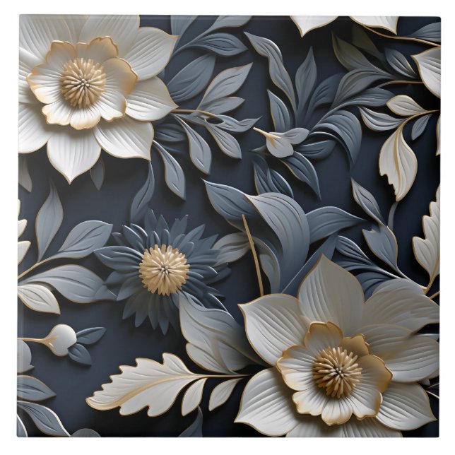 Elegant Embossed 3D Floral Relief Tile (Front)