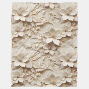 Elegant Embossed 3D Style White Floral Relief Fleece Blanket
