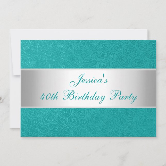 Elegant Embossed Green Paisley White Party Invitation (Front)