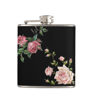 Elegant Embossed Pink Roses Hip Flask