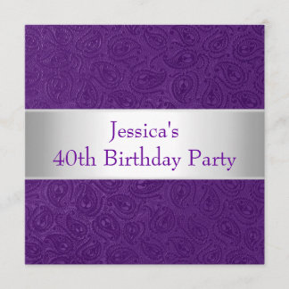 Elegant Embossed Purple Paisley White Party Invitation