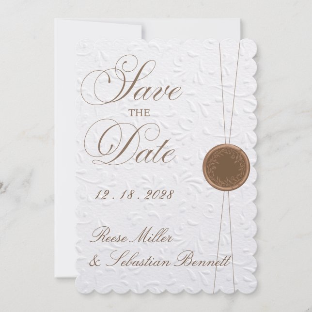 Elegant Embossed Save the Date Wedding Invitation (Front)