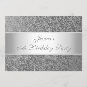 Elegant Embossed Silver Paisley White Party Invitation