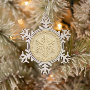 Elegant Embossed Snowflake Holiday Art Pewter Christmas Ornament