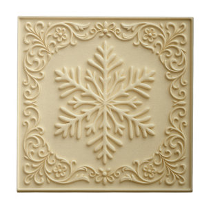 Elegant Embossed Snowflake Holiday Art Tile