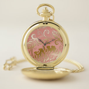 Elegant Embossed Style Rose Gold Floral Pocket Watch