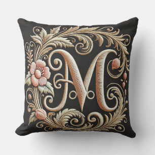Elegant Embroidered Letter M Cushion