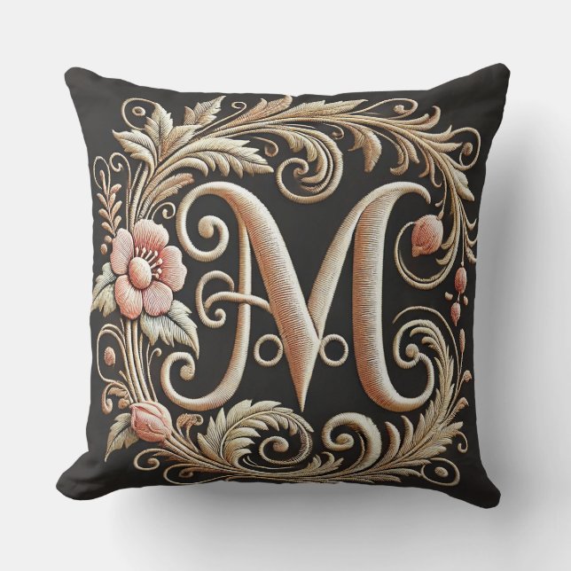 Elegant Embroidered Letter M Cushion (Front)