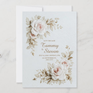 Elegant Embroidered Rose Wedding Invitation