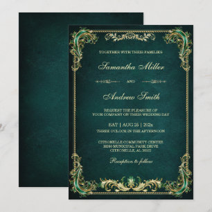 Elegant Emerald and Gold Wedding Invitation