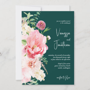 Elegant Emerald Blush Floral First Name Dark Moody Invitation