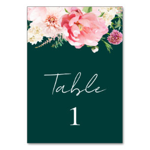 Elegant Emerald Blush Pink Floral Dark Moody Table Number