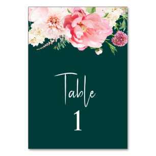 Elegant Emerald Blush Pink Floral Dark Moody Table Table Number
