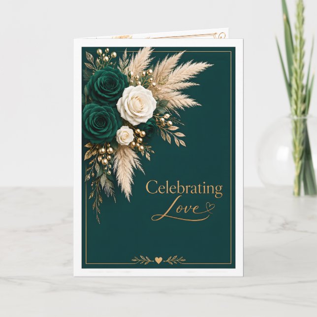 Elegant Emerald Celebrating Love Wedding  Card (Front)
