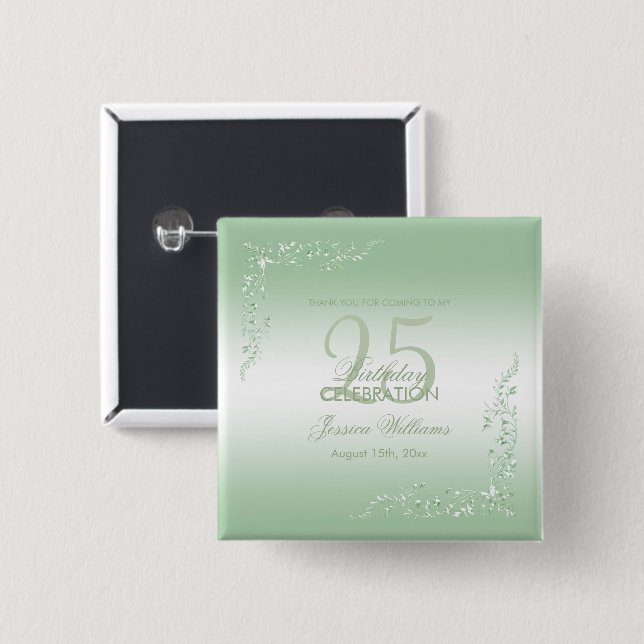 Elegant Emerald Decoration 25th Birthday   15 Cm Square Badge (Front & Back)