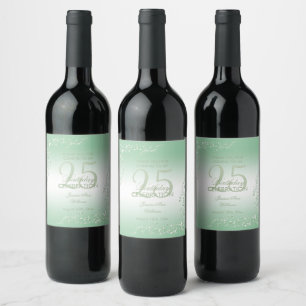 Elegant Emerald Decoration 25th Birthday Wine Label