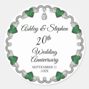 Elegant Emerald Diamonds 20th Wedding Anniversary Classic Round Sticker