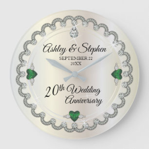 Elegant Emerald Diamonds 20th Wedding Anniversary Large Clock