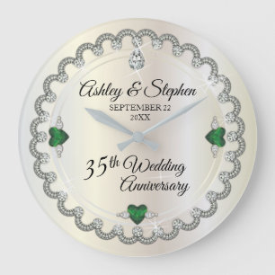 Elegant Emerald Diamonds 35th Wedding Anniversary Large Clock