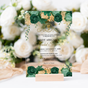 Elegant Emerald Floral Victorian Bridal Shower Acrylic Invitations
