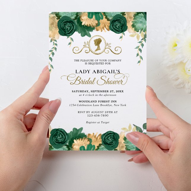 Elegant Emerald Floral Victorian Bridal Shower Invitation (Creator Uploaded)
