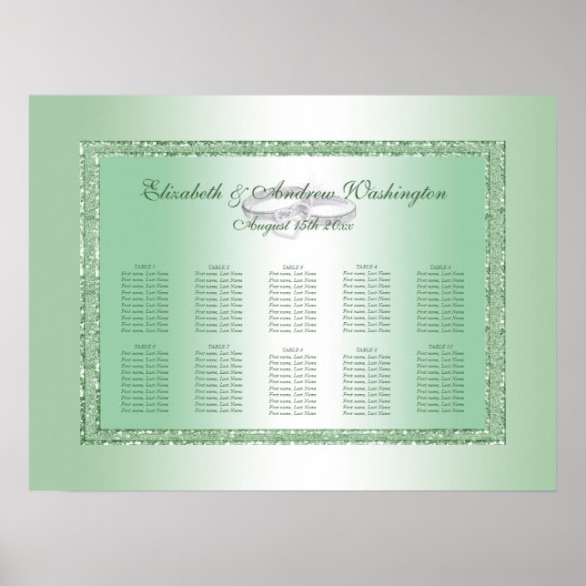 Elegant Emerald Glitter & Silver Wedding Rings Poster (Front)