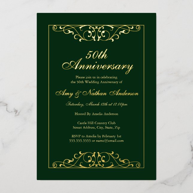 Elegant Emerald Gold 50th Wedding Anniversary  (Front)