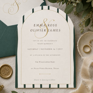 Elegant Emerald Gold Arch Wedding Invitation