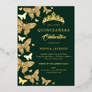 Elegant Emerald Gold Butterfly Quinceanera