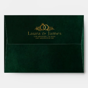 elegant Emerald gold Calligraphy Minimal Wedding   Envelope