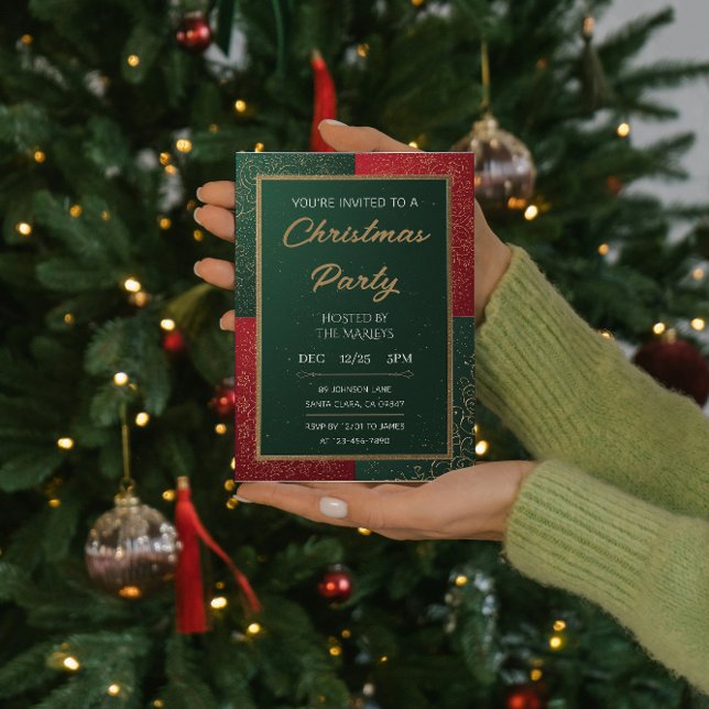 Elegant Emerald Gold Christmas Invitation (Creator Uploaded)