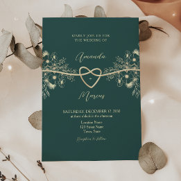 Elegant Emerald Gold Floral Wedding Invitation
