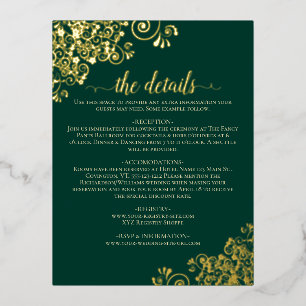 Elegant Emerald & Gold Foil Wedding Details Card